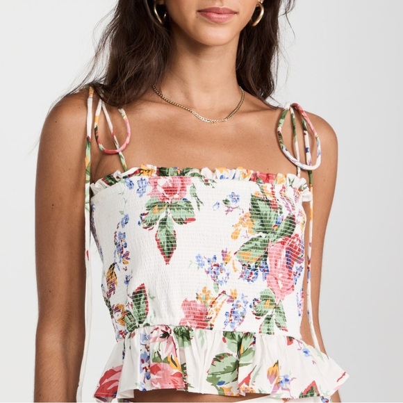 Alix Of Bohemia Smocked Floral Print Crop Top Size XS NWT Resort Vacation Beachy - Picture 1 of 14